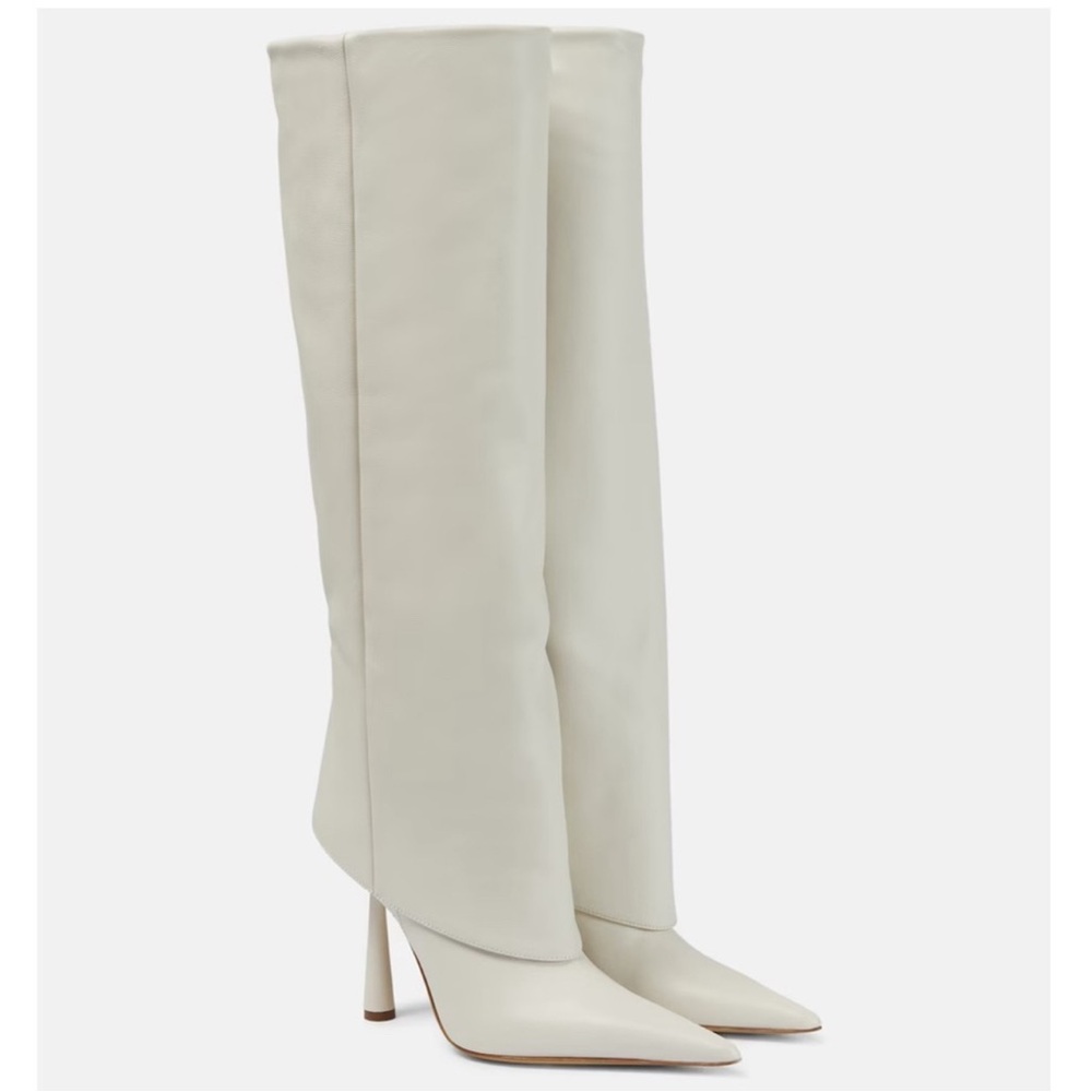 Gia Borghini Cream Heeled Knee-High Boots